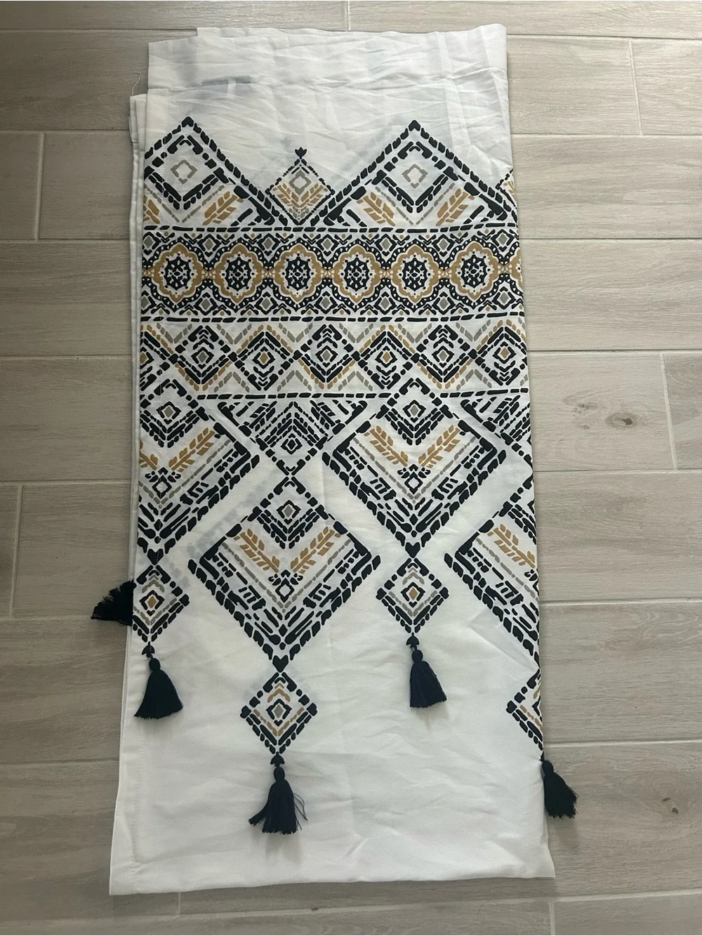 Rachel Zoe White Curtain Panels with Embroidered Geometric Pattern